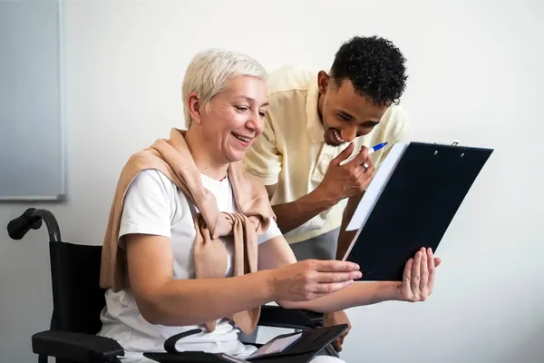 Individual reviewing short-term and long-term disability coverage